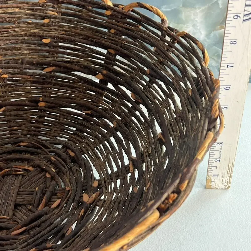 Antique Rustic Handmade Woven Scalloped Willow Reed Basket Centerpiece